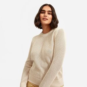 Everlane The Mesh Tan / Off-White Praline 100% Cotton Crewneck Sweater